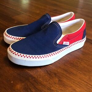 Red, White, and Blue slip on VANS!